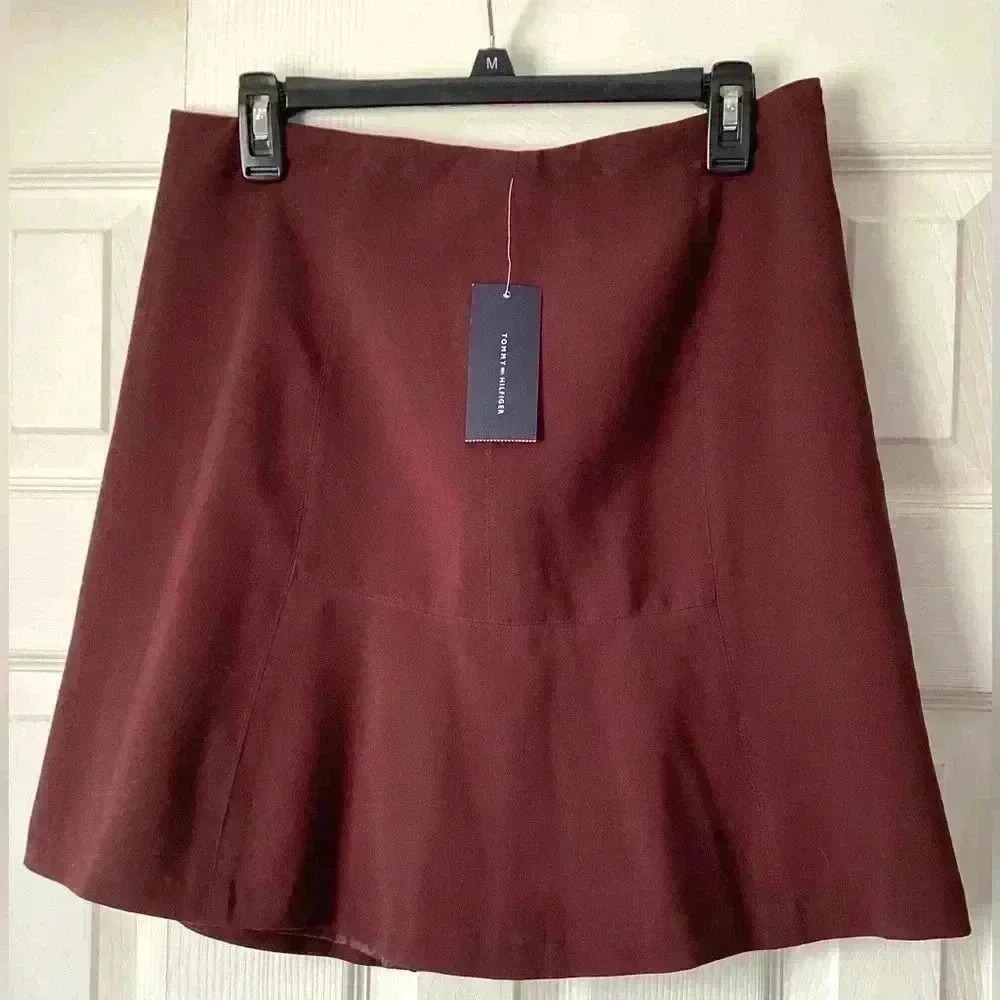 TOMMY HILFIGER WOMENS CLASSIC BORDEAU BURGUNDY A LINE SKIRT SIZE 6